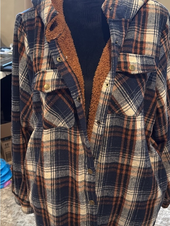 Jackets & Blazers - Plaid Teddy-Lined Shacket Jacket - Navy & Brown